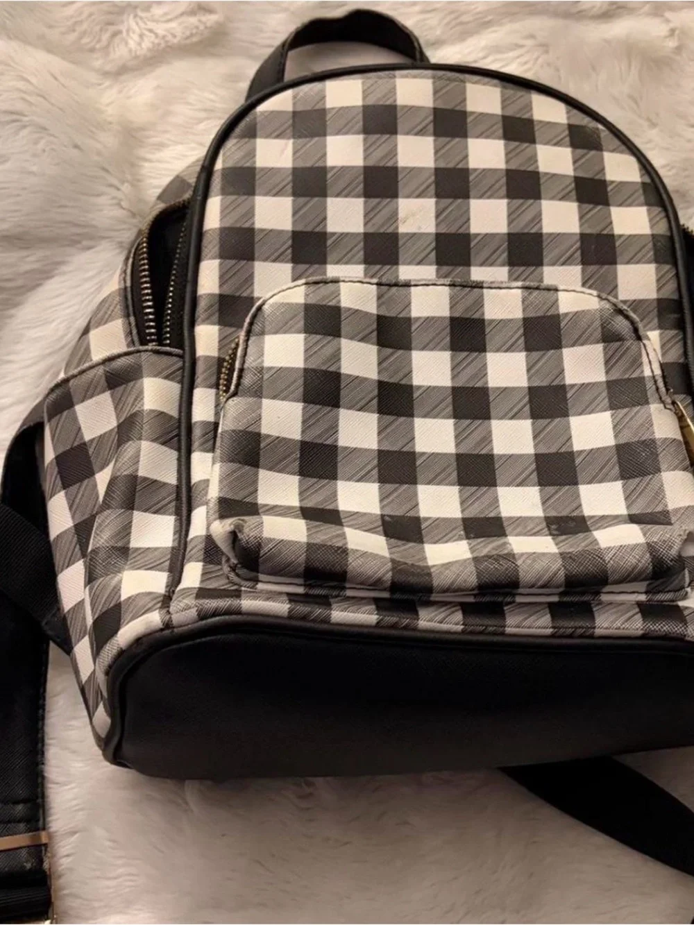 Girls’ Black & White Check Mini Backpack